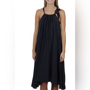 CP Shades Darkest Navy/Black Goa Silk Trapeze Swing Midi Dress S